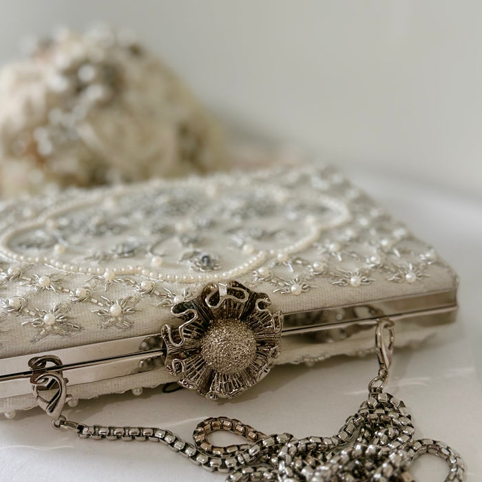 Ivory Velvet Clutch: Beaded Zardosi Work Bridal Wedding Day Purse