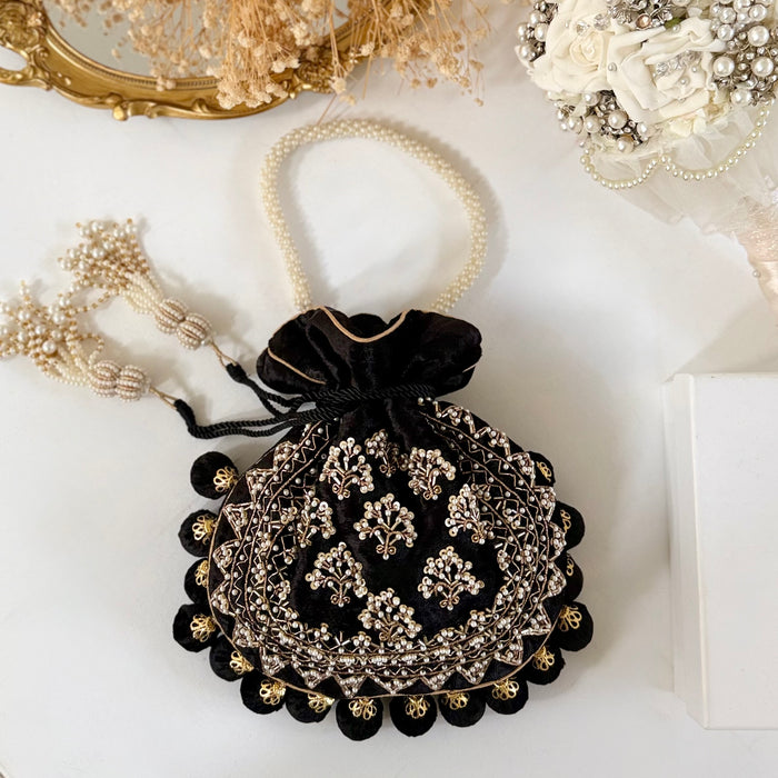 Pochette Potli en velours noir faite à la main