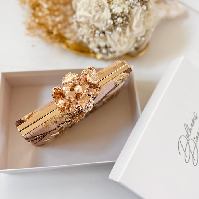 Champagne Sunflower Clutch | Floral Evening Bag