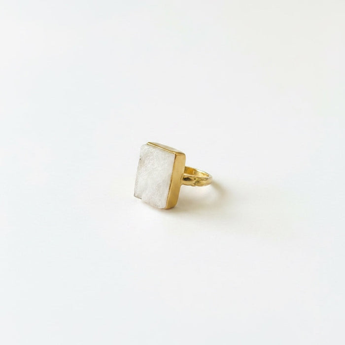 Natural Rose Quartz Ring with Brass - Statement Jewelry