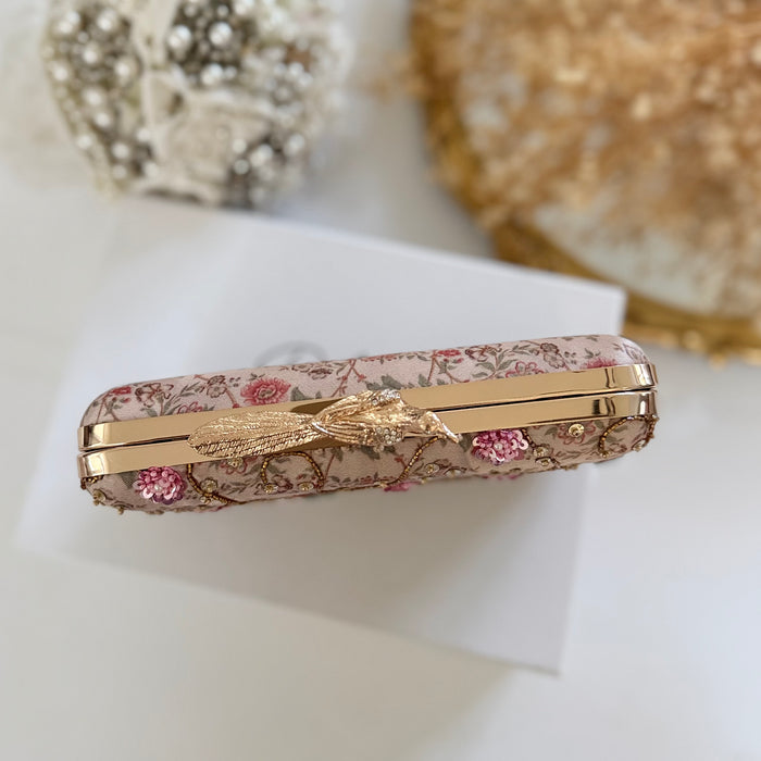 Multi-Color Floral Motif Hand-Embroidered Clutch