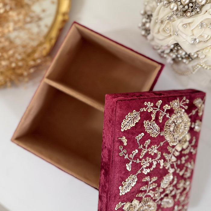 Maroon Velvet Zardozi Work Kalira Box