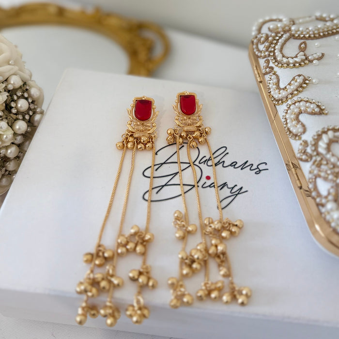 Kashmiri Statement Jhumkas: Multicolor Gold plated Traditional Earrings