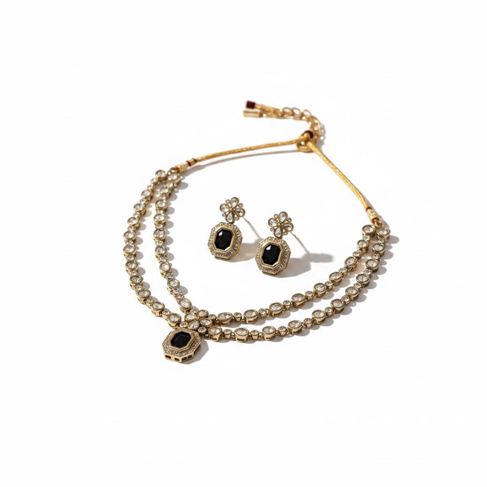 Navy Blue Kundan Necklace Set: Necklace and Earring Set