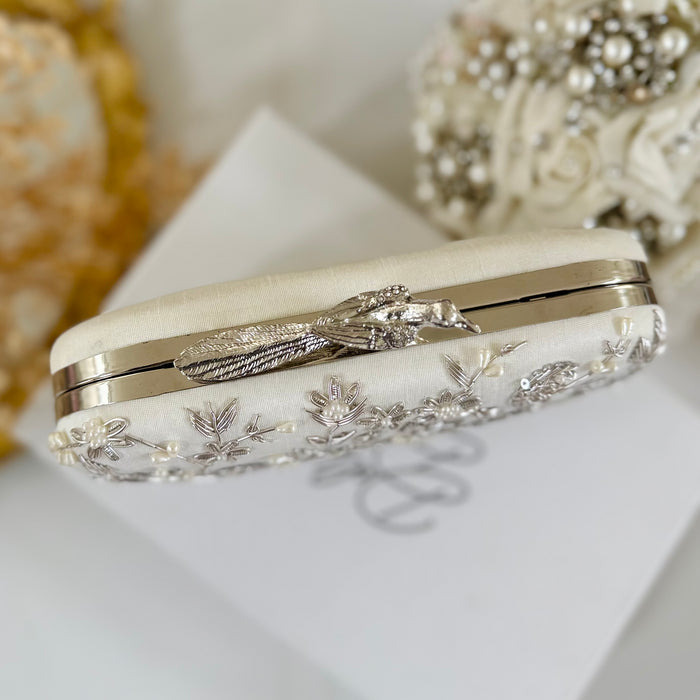 Ivory Bird-Motifs Bridal Clutch
