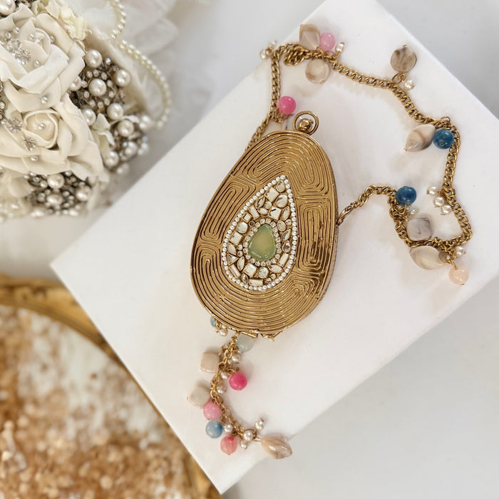 Sage Green Onyx Tear Drop Mini Clutch -Natural Gemstone Clutch