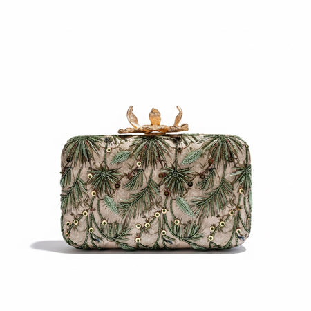 Hand-Embroidered Nature Inspired Leaf Clutch