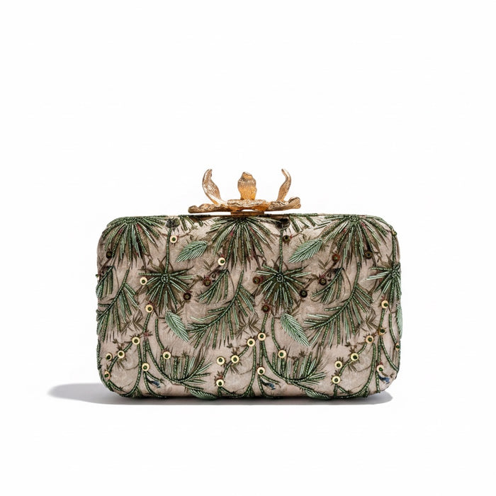 Hand-Embroidered Nature Inspired Leaf Clutch