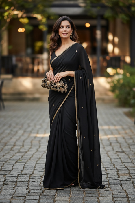 Black Velvet Evening Pouch Bag | Traditional Zardosi Embroidery