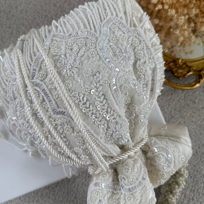 Ivory Beaded Potli Bag: Beaded Wedding Day Bag