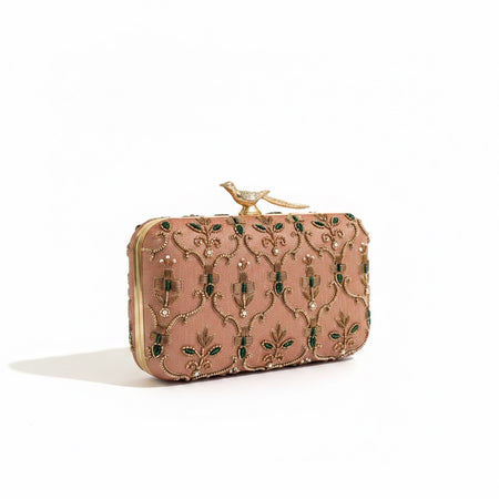 Deep Apricot Bridal Clutch: Hand Embroidered Floral Evening Bag