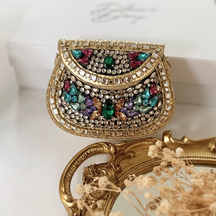 Multicolor Kundan Clutch | Mini Statement Bag