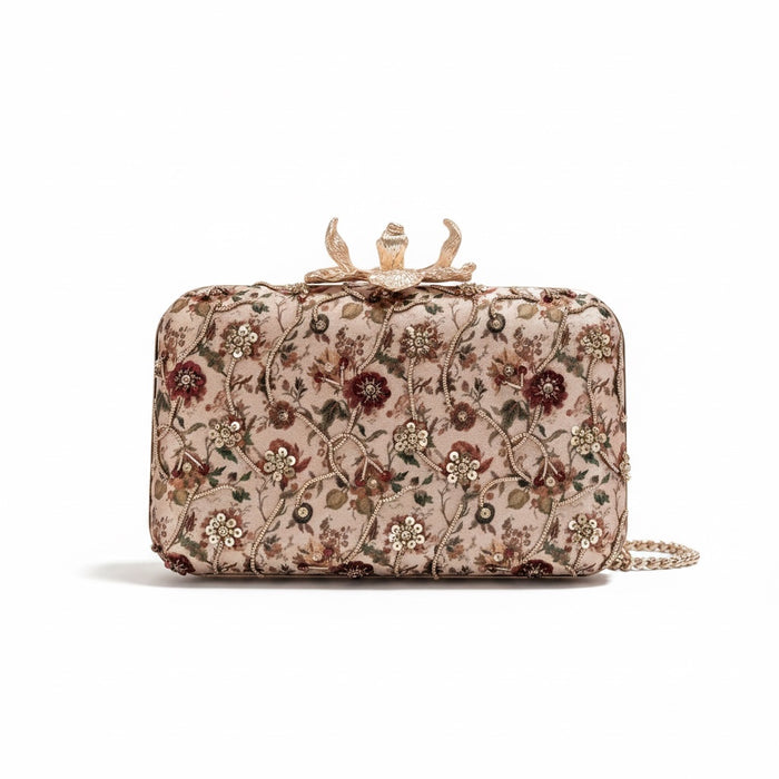 Hand-Embroidered Clutch Bag | Champagne Floral Purse