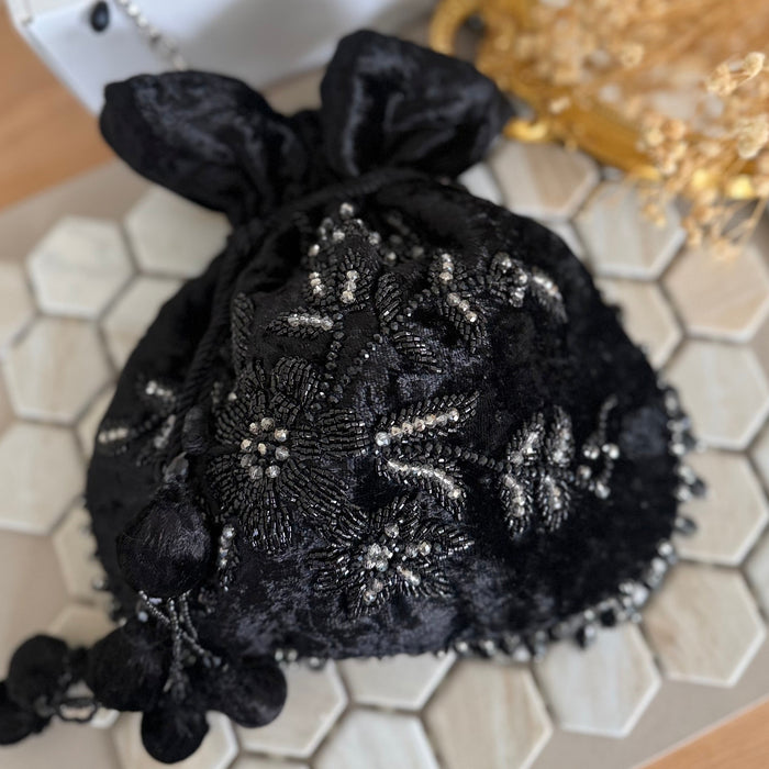 Handmade Velvet Potli Bag – Whimsical Floral Evening Bag