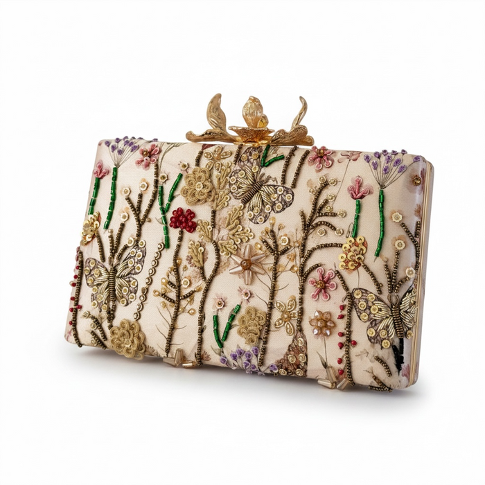 Butterfly Theme Multi-Color Clutch: Floral Zardosi Clutch