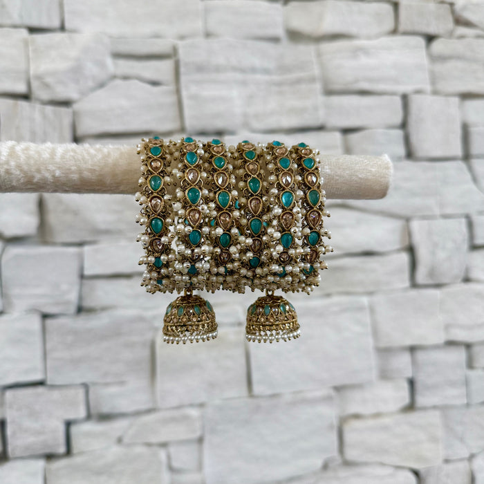 Bridal Polki Bangle Set: Pearl Blue Bangles
