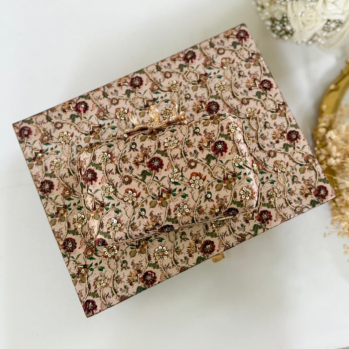 Gold Embroidered Bridal Trousseau Box | Hand-Emroidered Keepsake Storage Box