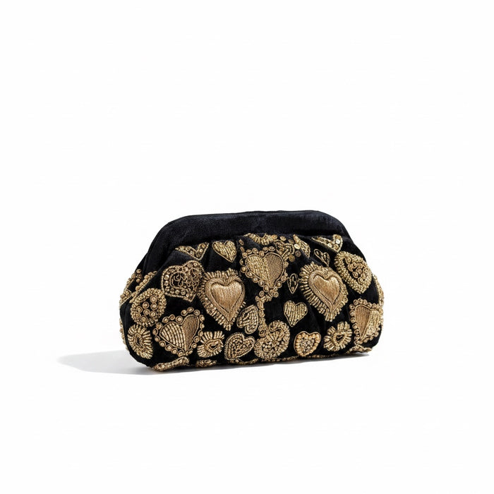 Black Velvet Evening Pouch Bag | Traditional Zardosi Embroidery