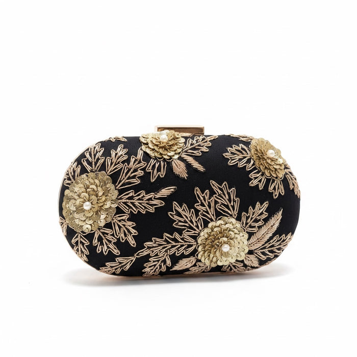 Black Evening Clutch Bag | Traditional Zardosi & Sequins Work Purse