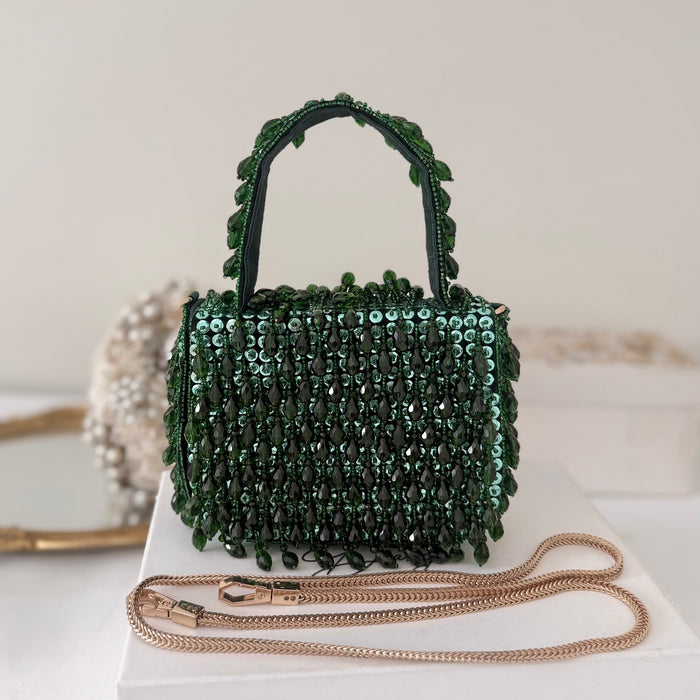 Emerald Green Top Handle Bag: Bridal Mini Clutch