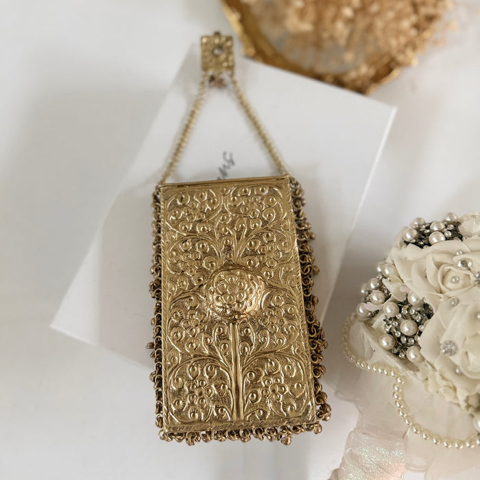 Mobile Shape Antique Gold Brass Clutch