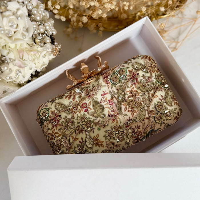 Sage Green Floral Clutch | Hand-Embroidered Evening Bag