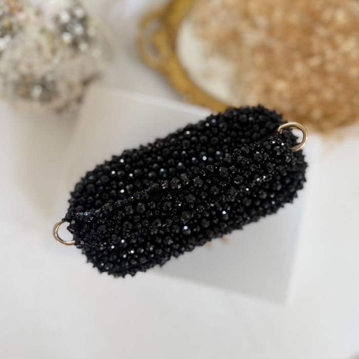 Black Crystal Vanity Case Bag | Suede Bridal Evening Bag
