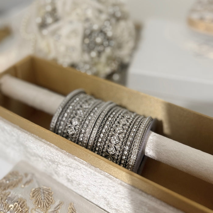 Silver Bangle Set with Pearls