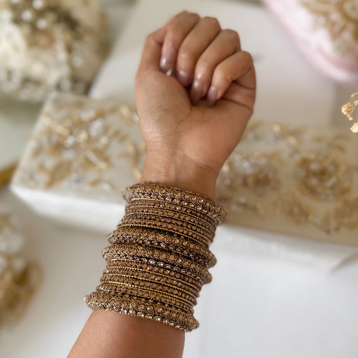 Antique Gold Bridal Bangle Set with Stones : Festive Occasion Jewelry