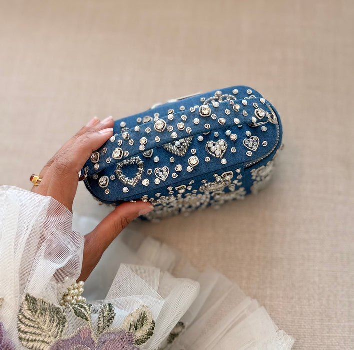 Vanity Case Bag | Hand Embroidered Denim Bag