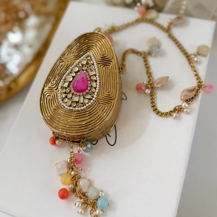 Fuchsia Onyx Tear Drop Mini Clutch -Natural Gemstone Clutch