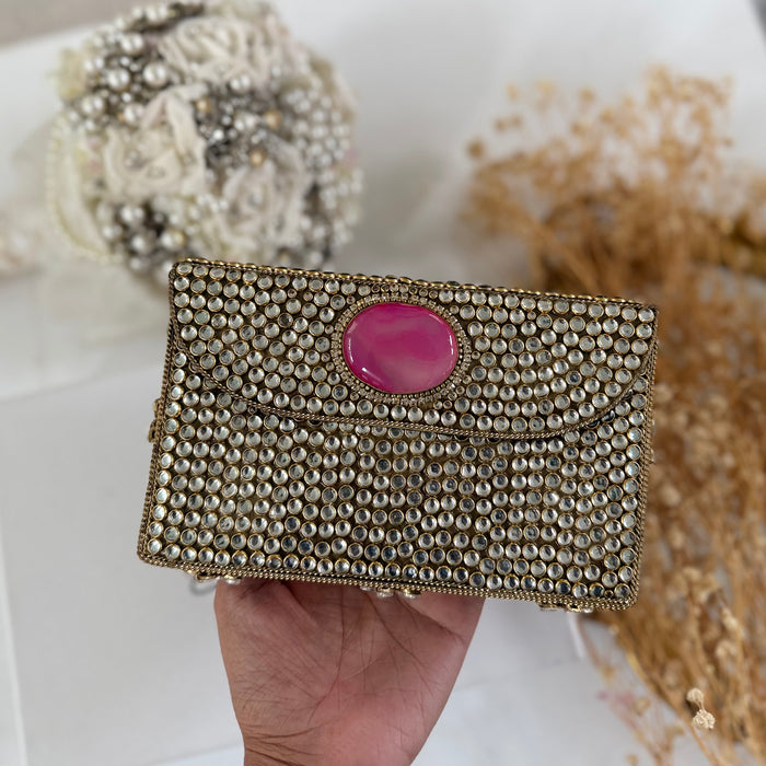 Fuchsia kundan Clutch