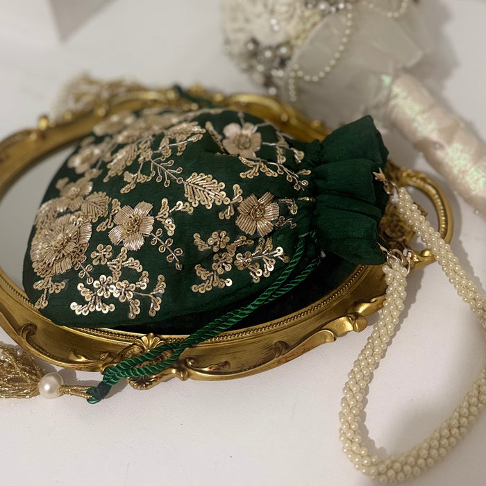 Bottle Green Bridal Potli Bag