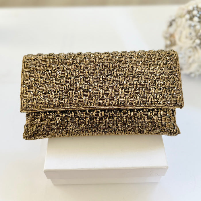 Handmade Antique Bronze Beaded Clutch: Bridal Evening Bag