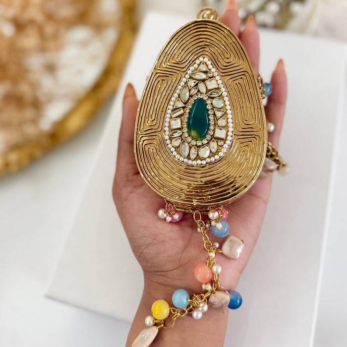 Emerald Green Onyx Tear Drop Mini Clutch -Natural Gemstone Clutch