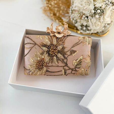 Champagne Sunflower Clutch | Floral Evening Bag