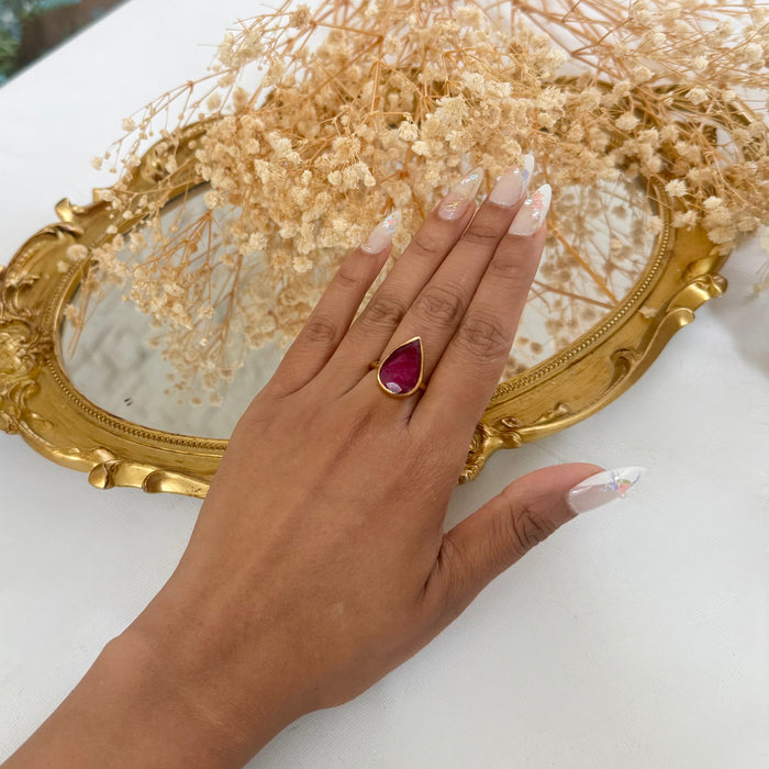 Natural Corundum Ring with Brass - Ruby Statement Jewelry