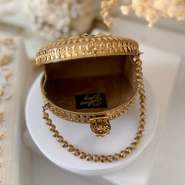 Mini Statement Antique Gold Metal Clutch