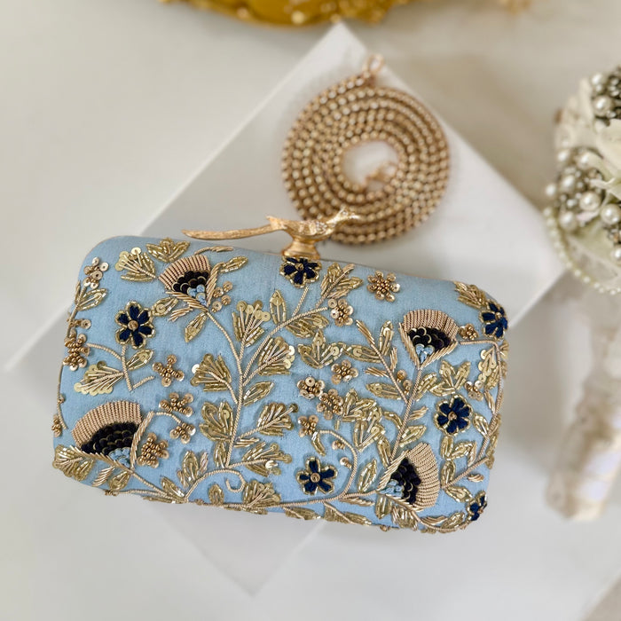 Blue Floral Evening Clutch: Handmade Statement Bag