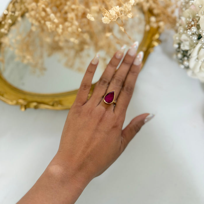 Natural Corundum Ring with Brass - Ruby Statement Jewelry