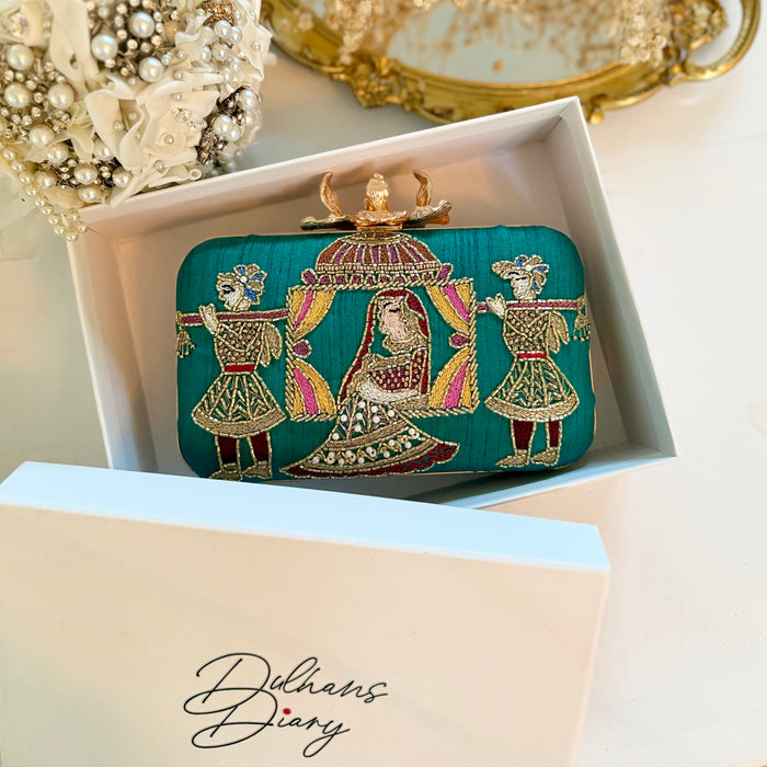 Teal Dholi Clutch | Bridal Evening Statement Bag