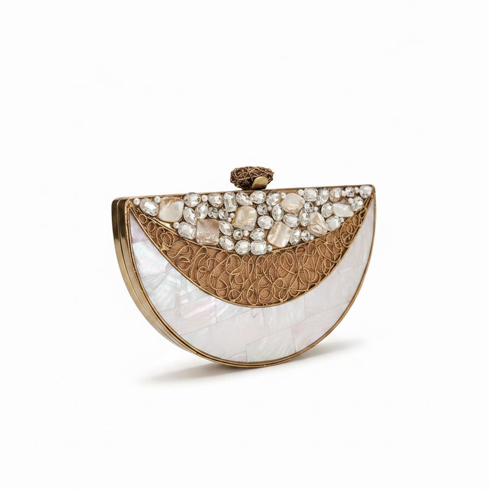 Moon Inspired Clutch-  Mother of Pearl Brass Clutch
