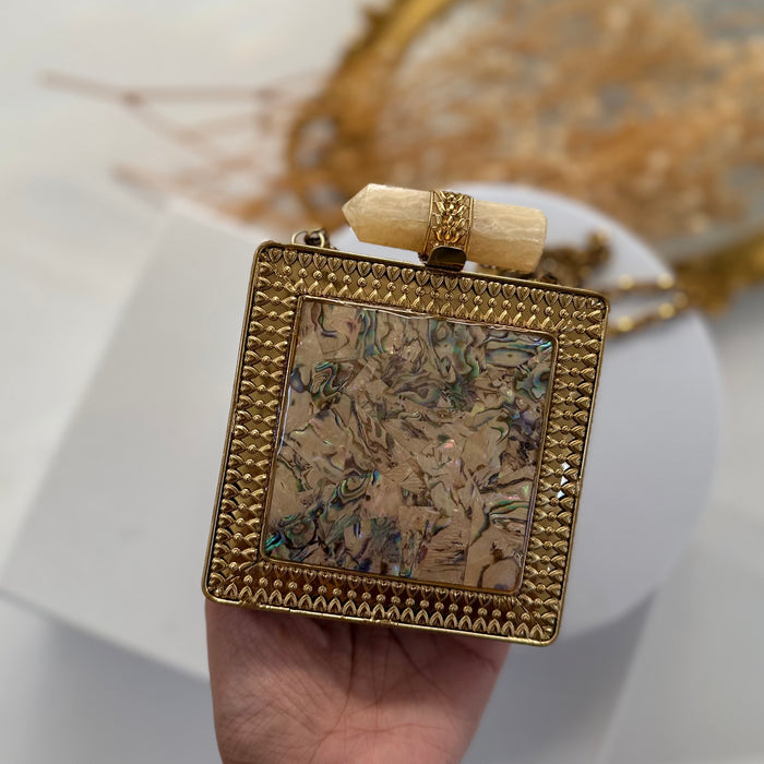 Mini Mother of Pearl Clutch : Gold Statement Clutch