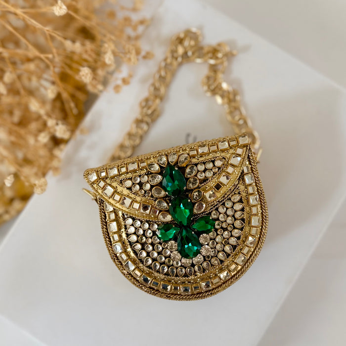 Mini Kundan Clutch Green Mini Statement Clutch | Sage Green Clutch