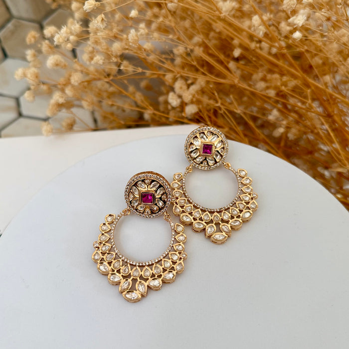 Original Kundan Foil Brass Earring- Gold Plating & Micron Polish