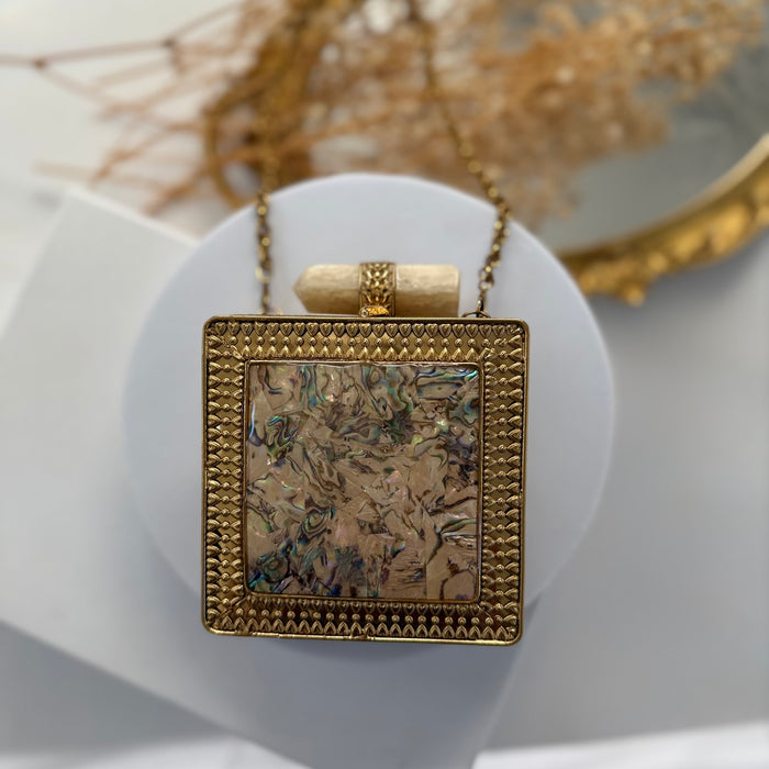 Mini Mother of Pearl Clutch : Gold Statement Clutch