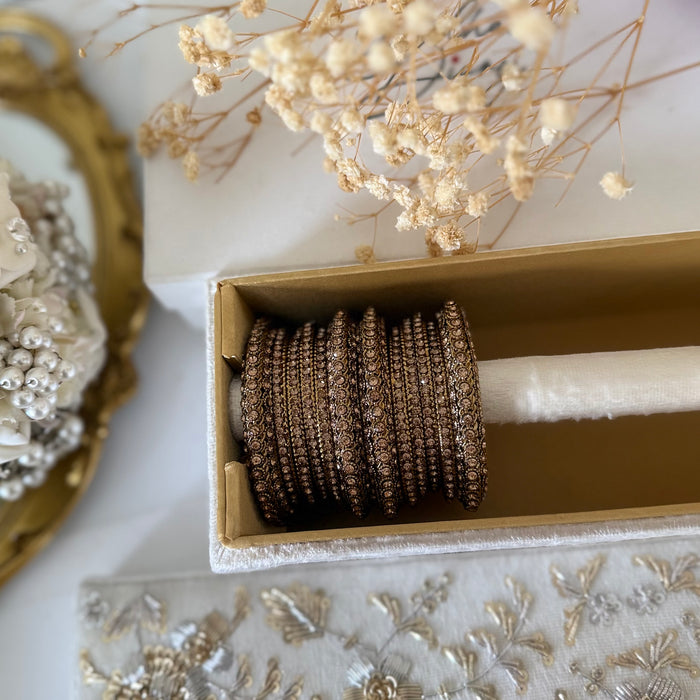 Antique Gold Bridal Bangle Set with Stones : Festive Occasion Jewelry