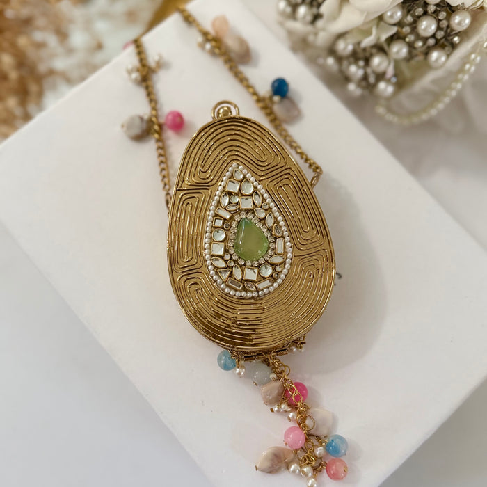 Sage Green Onyx Tear Drop Mini Clutch -Natural Gemstone Clutch