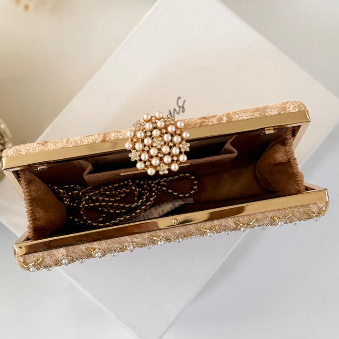 Gold Beaded Velvet Bridal Clutch Zardosi Wedding Purse