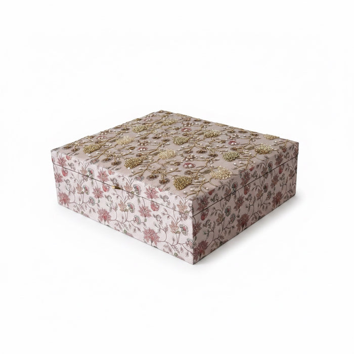 Dusty Pink Floral Bridal Trousseau Box | Hand-Emroidered Keepsake Storage Box